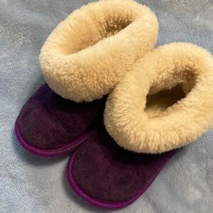 Siberia Spirt Purple and Cream Toddler Sheep Skin Slippers